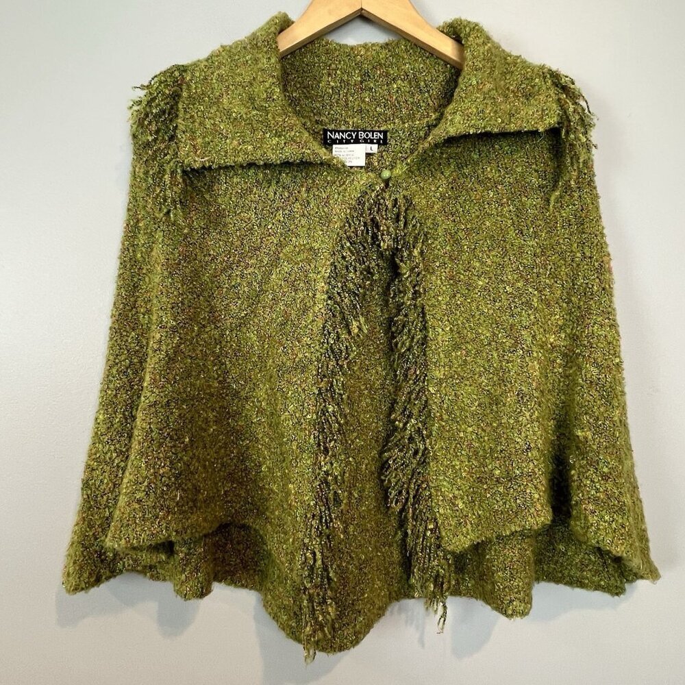 Green Knit Cape Capelet Fairycore Size Large Nancy Bolen Grandmacore Cottagecore